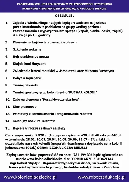 Archiwalny opis i warunki uczestnictwa w koloniach Wakacje 2025