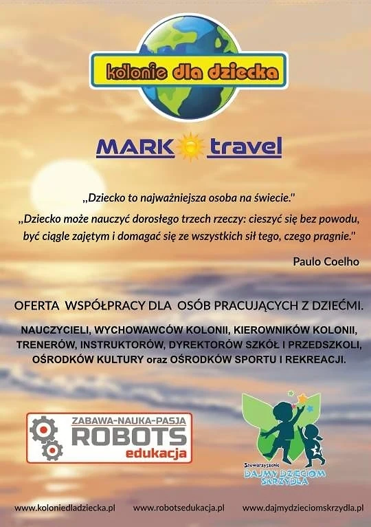 Plakat MARK travel Club z informacjami o ofercie i organizatorze