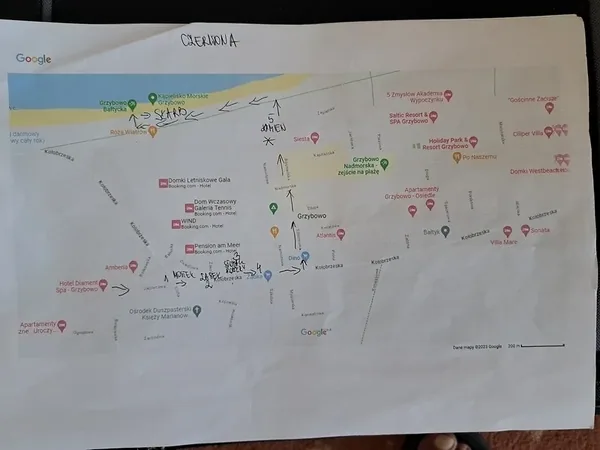 Mapa miejscowości wykorzystywana podczas kolonijnej zabawy w poszukiwanie skarbów