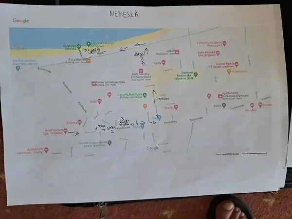 Plan z nazwami ulic przygotowany do kolonijnej gry terenowej